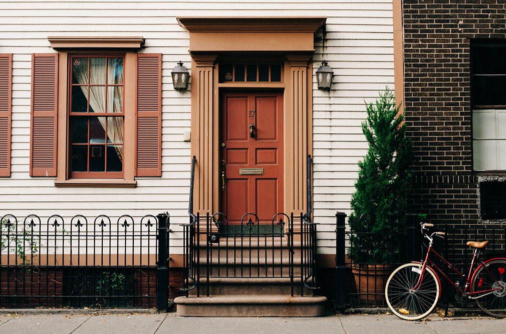 orange wooden front door