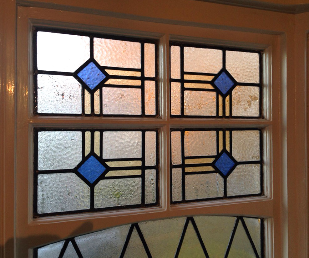 Blue Diamond design stained glass